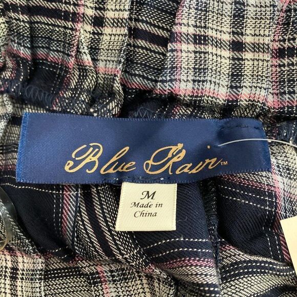 Francesca's Blue Rain Plaid Off Shoulder Ruffle Sleeve Blouse Navy Medium NWT - Picture 3 of 6